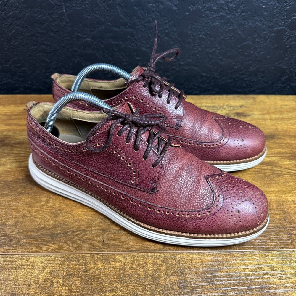 Cole Haan Lunargrand C23440 Burgundy Pebbled Leather Wingtip Oxford Mens 8.5 M